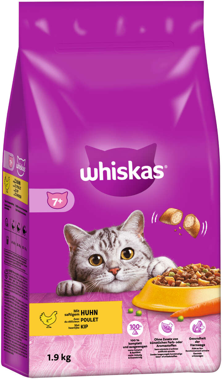 whiskas Katzen-Trockenfutter 7+ mit Huhn